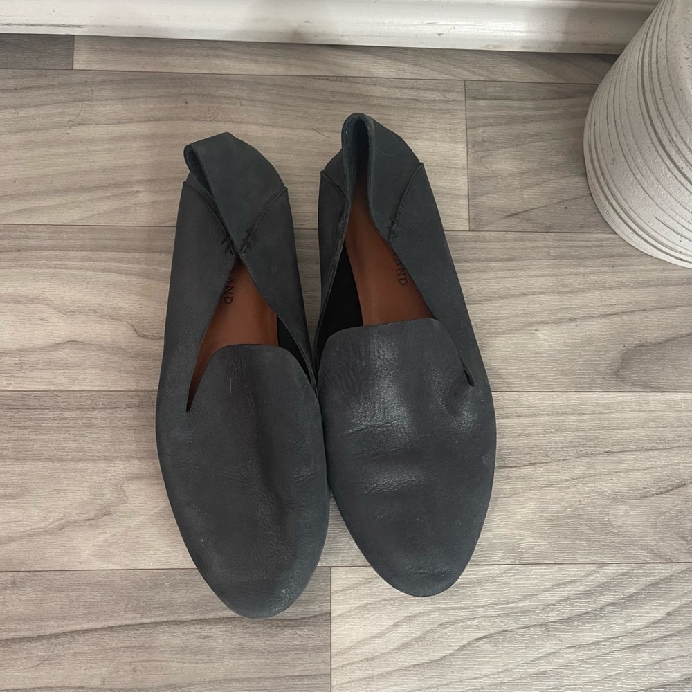 Lucky Brand Womens Slip-On Loafers Flats Sz 9 Black Leather Shoe Chic